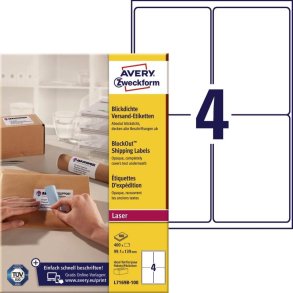 Avery Adresseetiketter - p A4 ark - 99,1mmx139,0mm - 400 etiketter - Permanente BlockOut
