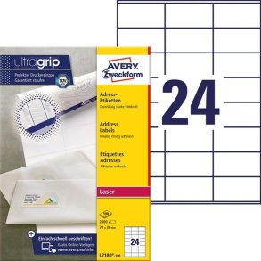 Avery Adresseetiketter - p A4 ark - 70,0mmx36,0mm -2400 etiketter - Permanente Ultragrib