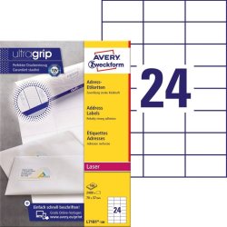 Avery Adresseetiketter - p A4 ark - 70,0mmx37,0mm - 2400 etiketter - Permanente Ultragrib