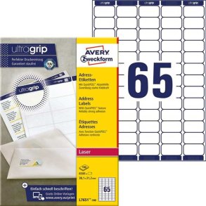 Avery Adresseetiketter - p A4 ark - 38,1mmx21,2mm - 6500 etiketter - Permanente QP+UG