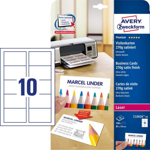 Avery Visitkort - Ultrahvid - 270g - 85x54 - Laser - 100 stk.