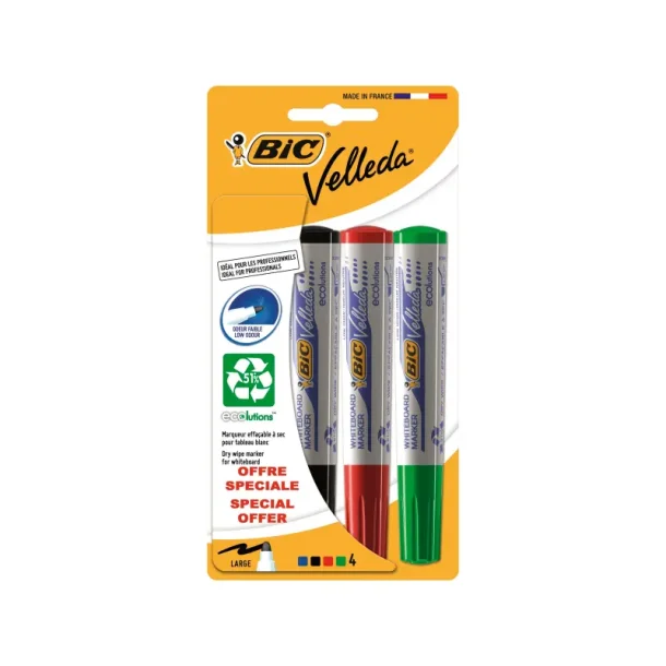 BIC whiteboardmarker - Velleda - 1701 - pakke med 4 farver