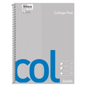 Bantex Kollegieblok - A4 ternet - Kvadreret sider med 2 huller - 70 arks blok med spiralryg
