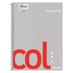 Bantex Kollegieblok - A4 linieret - Linjeret sider med 4 huller - 70 arks blok med spiralryg