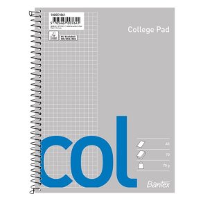 Bantex Kollegieblok - A5 ternet - Kvadreret sider med 2 huller - 70 arks blok med spiralryg
