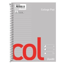Bantex Kollegieblok - A5 linieret - Linjeret sider med 2 huller - 70 arks blok med spiralryg