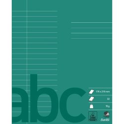Bantex Skolehfte - 17x21 cm linjeret - 20 linjer - 32 blade - Mrkegrn - Ecolabel