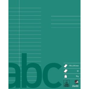 Bantex Skolehfte - 17x21 cm linjeret - 20 linjer - 32 blade - Mrkegrn - Ecolabel