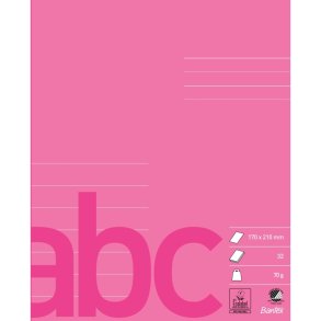Bantex Skolehfte - 17x21 cm linjeret - 7 linjer - 32 blade - pink - Ecolabel