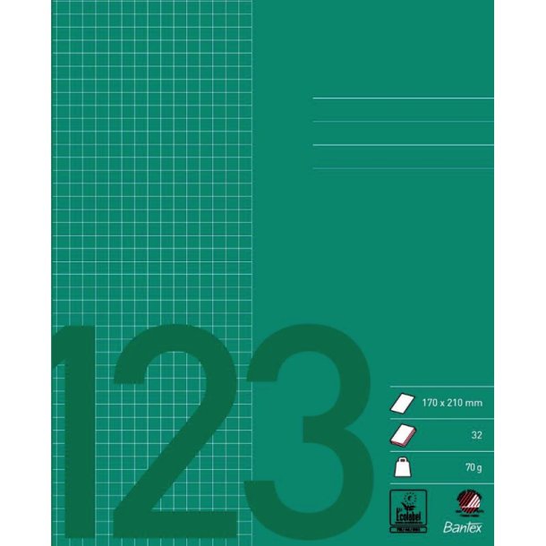 Bantex Skolehfte - 17x21 cm ternet<br>5x5mm kvadreret - 32 blade<br>grsgrn - Ecolabel