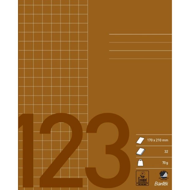 Bantex Skolehfte - 17x21 cm ternet<br>10x10mm kvadreret - 32 blade<br>brun - Ecolabel