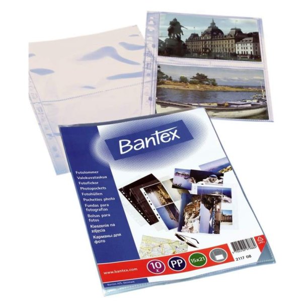 Bantex A4 Fotolomme - 4 stk. 15x21 foto pr. ark - 0,1mm - tvrformat - Transparent - 10 stk.