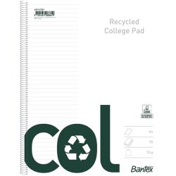 Bantex Kollegieblok - A4 linieret - 70 ark Linjeret sider - Recycled blok med spiralryg
