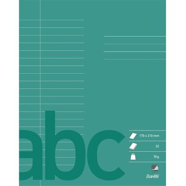 Bantex Skoleh�fte - 17x21 cm linjeret - 20 linjer - 32 blade - M�rkegr�n - Ecolabel