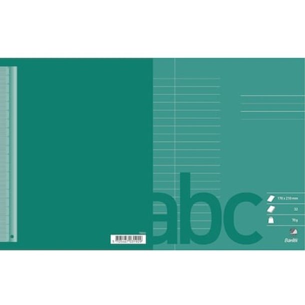 Bantex Skoleh�fte - 17x21 cm linjeret - 20 linjer - 32 blade - M�rkegr�n - Ecolabel