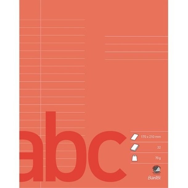 Bantex Skoleh�fte - 17x21 cm linjeret - 20 linjer - 32 blade - r�d - Ecolabel