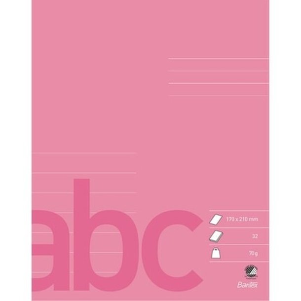 Bantex Skoleh�fte - 17x21 cm linjeret - 7 linjer - 32 blade - pink - Ecolabel