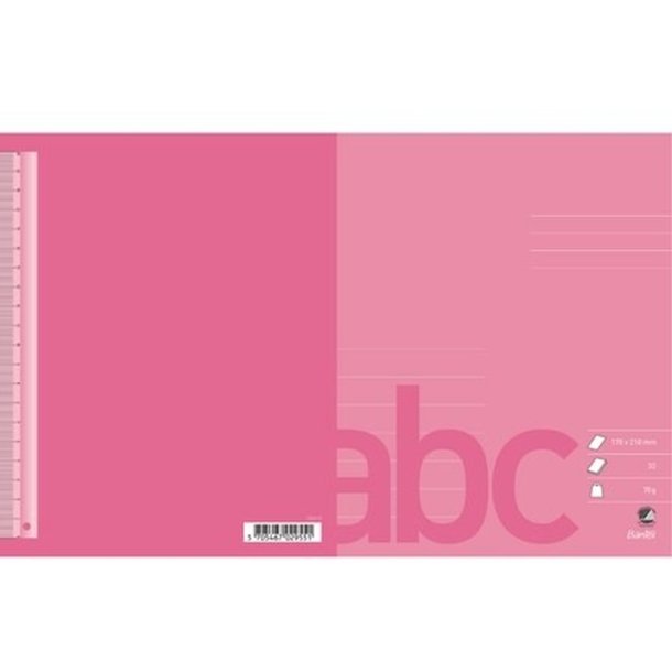 Bantex Skoleh�fte - 17x21 cm linjeret - 7 linjer - 32 blade - pink - Ecolabel