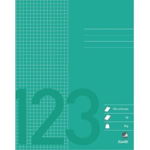 Bantex Skoleh�fte - 17x21 cm ternet - 5x5mm kvadreret - 32 blade - gr�sgr�n - Ecolabel