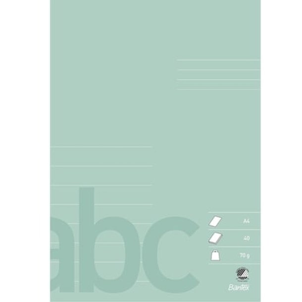 Bantex Skoleh�fte - A4 linjeret - 8 linjer - 40 blade - st�vgr�n - Ecolabel