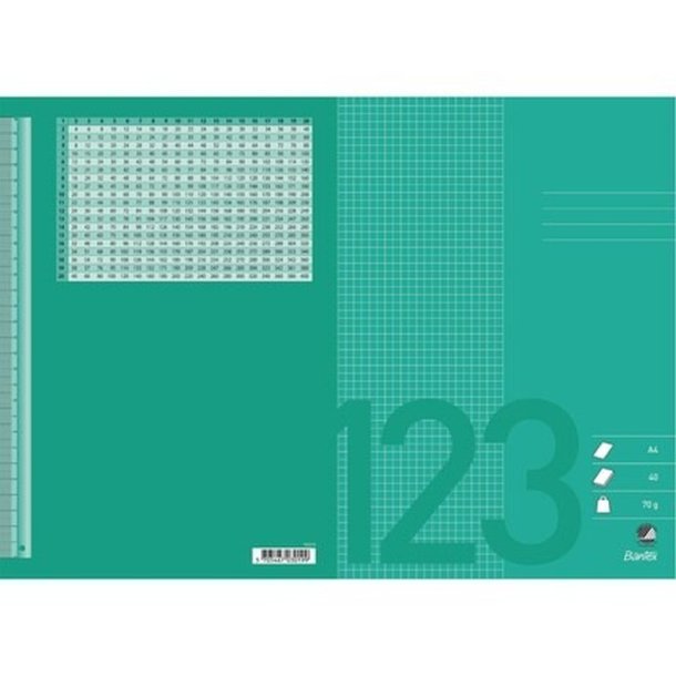 Bantex Skoleh�fte - A4 ternet - 5x5mm kvadreret - 40 blade - gr�sgr�n - Ecolabel