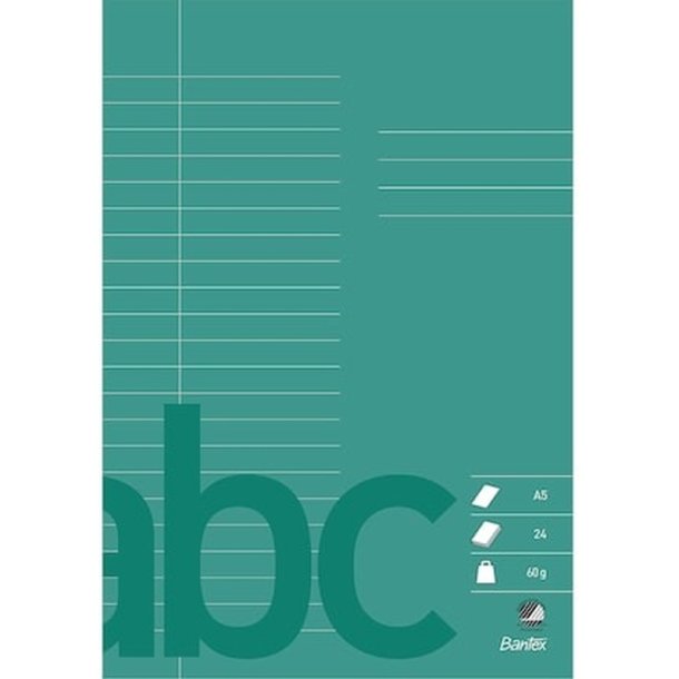 Bantex skoleh�fte - A5 linjeret - 22 linjer - 24 blade - M�rkegr�n - Ecolabel