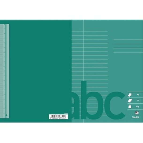 Bantex skoleh�fte - A5 linjeret - 22 linjer - 24 blade - M�rkegr�n - Ecolabel