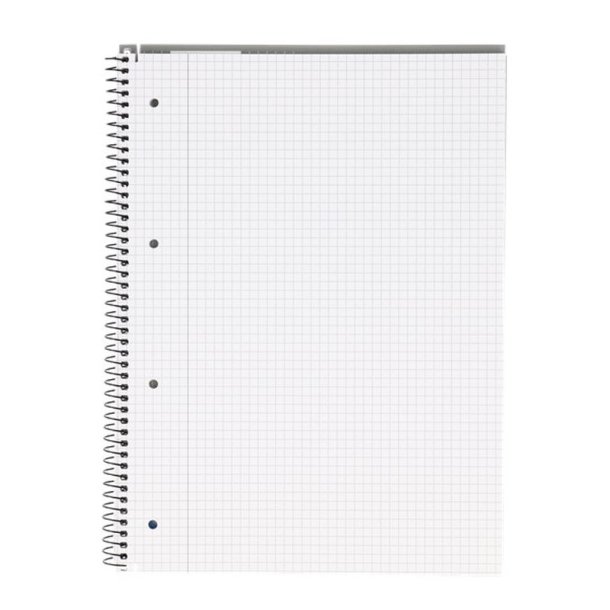 Bantex Kollegieblok - A5 ternet - Kvadreret sider med 2 huller - 70 arks blok med spiralryg