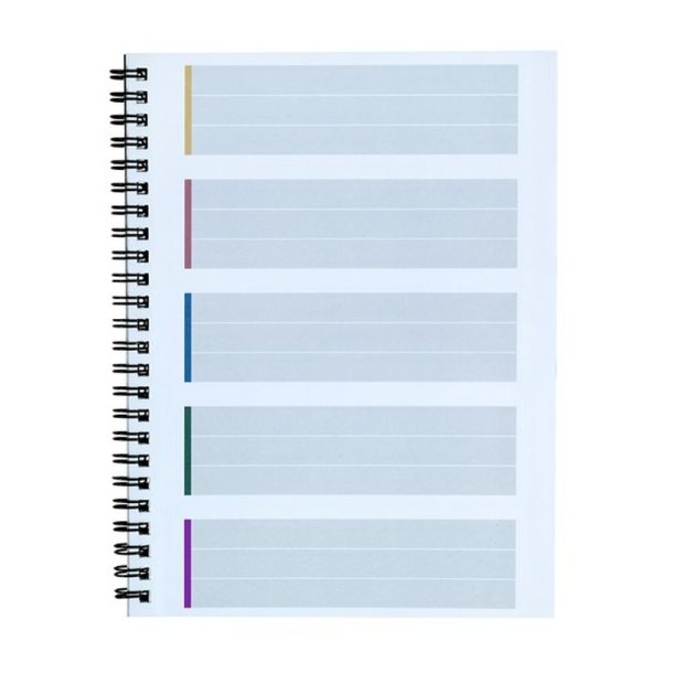 Bantex Kollegieblok - A4 linieret - 75 linjeret sider i 5 farvet index - Blok med spiralryg