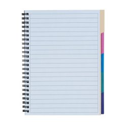 Bantex Kollegieblok - A4 linieret - 75 linjeret sider i 5 farvet index - Blok med spiralryg