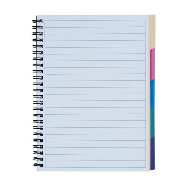 Bantex Kollegieblok - A4 linieret - 75 linjeret sider i 5 farvet index - Blok med spiralryg