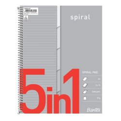 Bantex Kollegieblok - A4 linieret - 75 linjeret sider i 5 farvet index - Blok med spiralryg