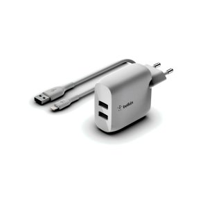 Belkin Lader - Boost up - USB Dual oplader - Indend�rs - Vekselstr�m - 4,8 A - 1 m - Hvid