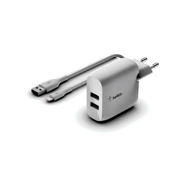 Belkin Lader - Boost up - USB Dual oplader - Indendrs - Vekselstrm - 4,8 A - 1 m - Hvid