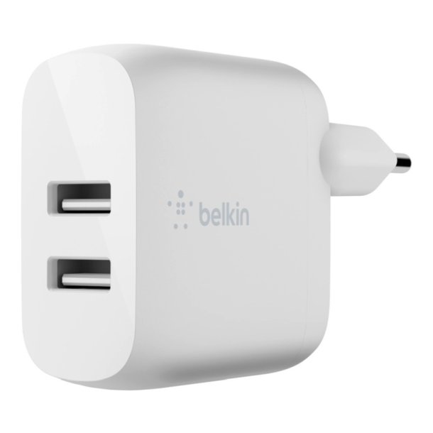 Belkin Lader - Boost up - USB Dual oplader - Indendrs - Vekselstrm - 4,8 A - 1 m - Hvid