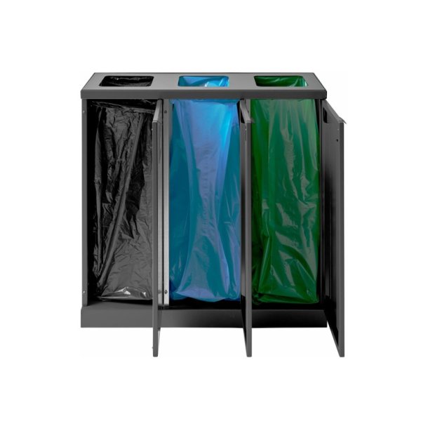 Bica 868 Sorterings skraldespand - 3 x 65 liter - ben/ben/ben - Antracit