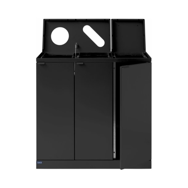 Bica 875 sorterings skraldespand - 3 x 65 liter - lg/flasker/papir - sort