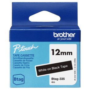 Brother BTAG335 tape - Hvid p� Sort tape - 12mm - ulamineret