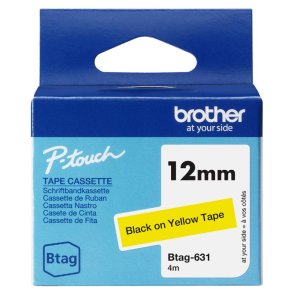 Brother BTAG631 tape - sort p� Gul tape - 12mm - ulamineret