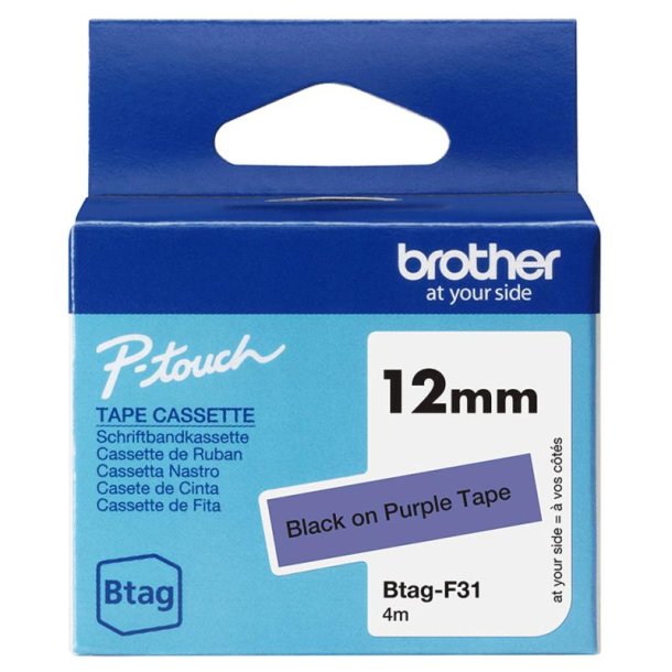 Brother BTAGF31 tape - sort p� Lilla tape - 12mm - ulamineret