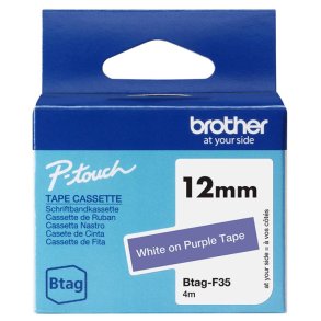 Brother BTAGF35 tape - Hvid p� Lilla tape - 12mm - ulamineret
