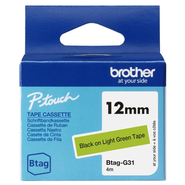Brother BTAGG31 tape - sort p� Gr�n tape - 12mm - ulamineret