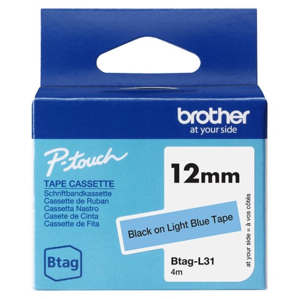 Brother BTAGL31 tape - sort p� Lys Bl� tape - 12mm - ulamineret