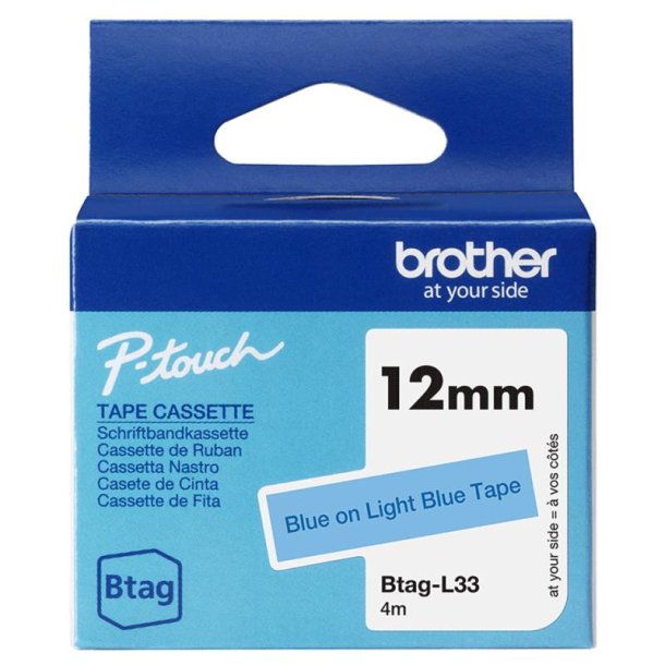 Brother BTAGL33 tape - Bl� p� Lys Bl� tape - 12mm - ulamineret