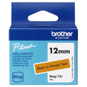 Brother BTAGT31 tape - sort p� Orange tape - 12mm - ulamineret