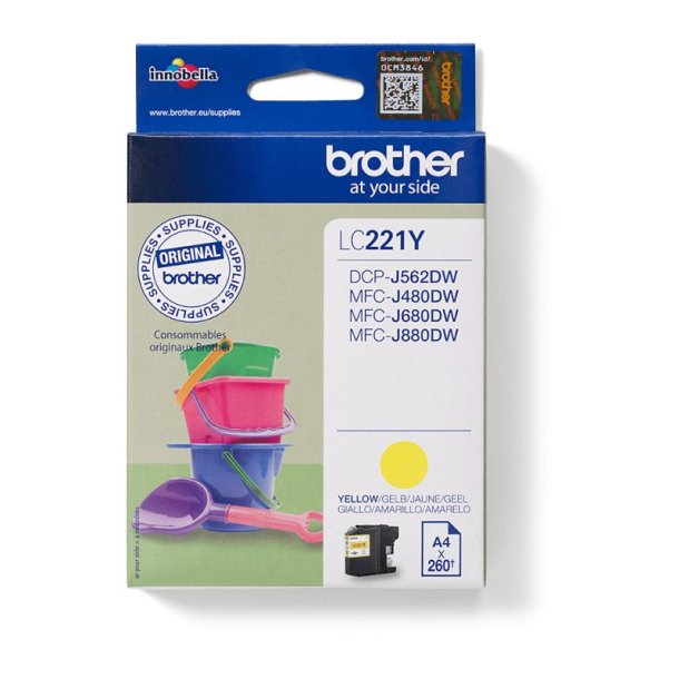 Brother LC221Y Original Bl�kpatron Gul - Standard - 260 Sider