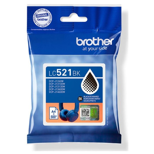 Brother LC521BK Original Bl�kpatron Sort - Standard - 500 Sider