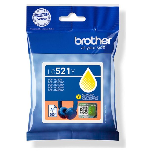 Brother LC521Y Original Bl�kpatron Gul - Standard - 500 Sider