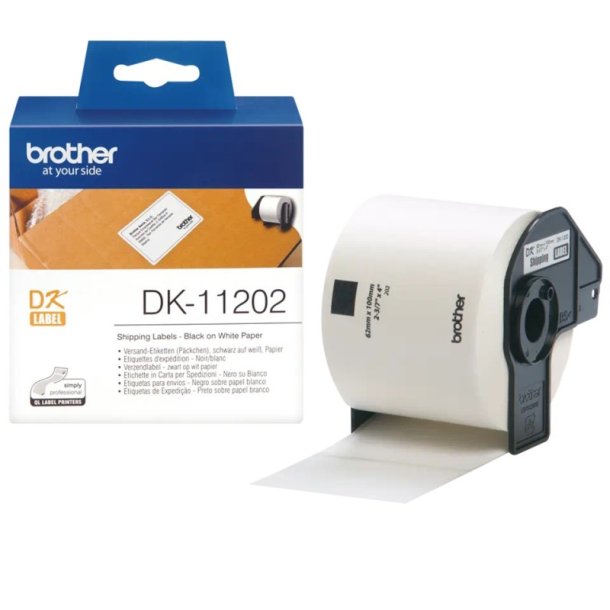 Brother DK-11202 tape - sort tekst p hvid - 62x100mm - fragt labels - 300 stk. pr. rulle