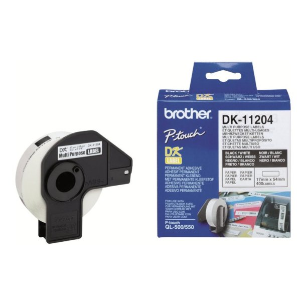 Brother DK-11204 tape - sort tekst p hvid - 17x54mm - Multi labels - 400 stk. pr. rulle